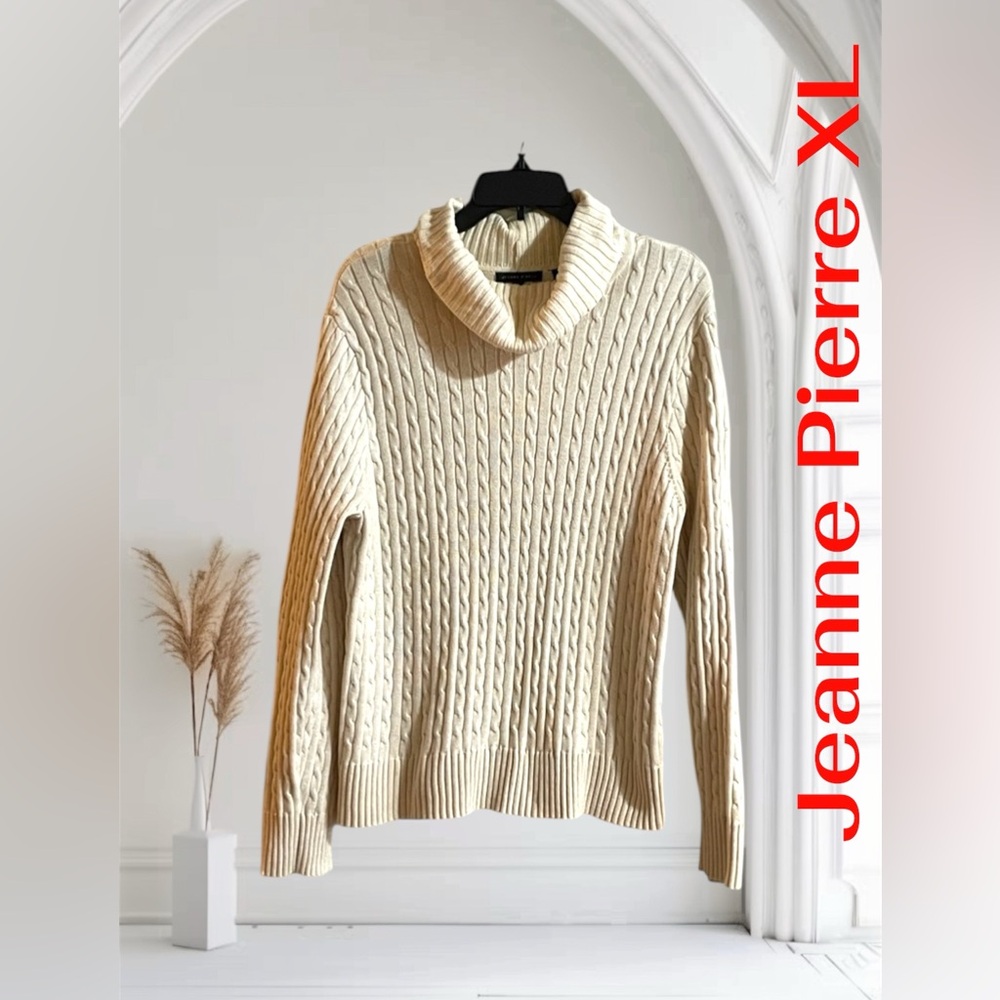 JEANNE PIERRE WARM XL IVORY CABLE KNIT LONG SLEEVE SWEATER LIKE NEW